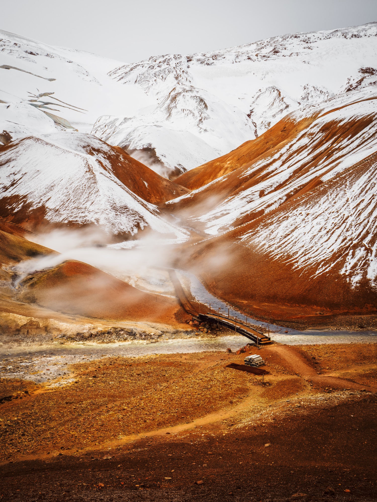 Hveradalur í Kerlingarfjöllum með gufustróka
